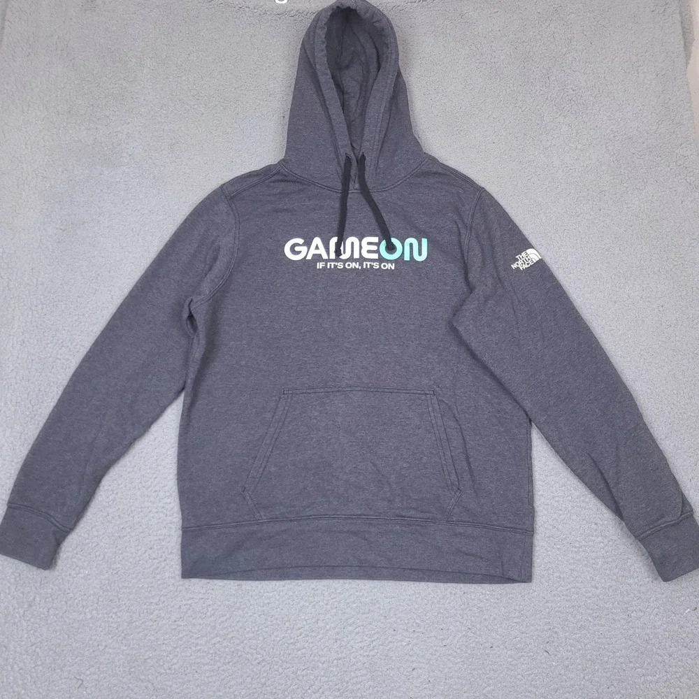The North Face‎ Hoodie Mens Large Gray Game On Print Pullover Sweatshirt